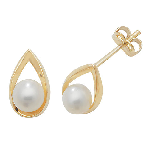 9Ct Gold Teardrop And Pearl Studs - ES453