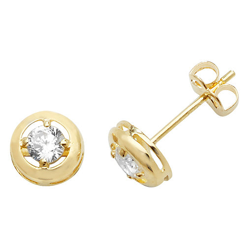 9Ct Gold Cz Round Studs - ES472