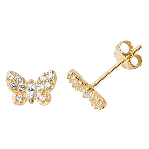9Ct Gold Cz Butterfly Studs - ES502