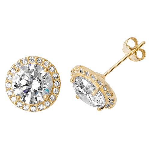 9Ct Gold Cz Round Halo Studs - ES521