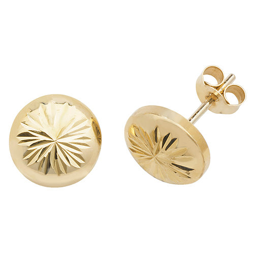 9Ct Gold Diamond Cut Button Studs - ES540