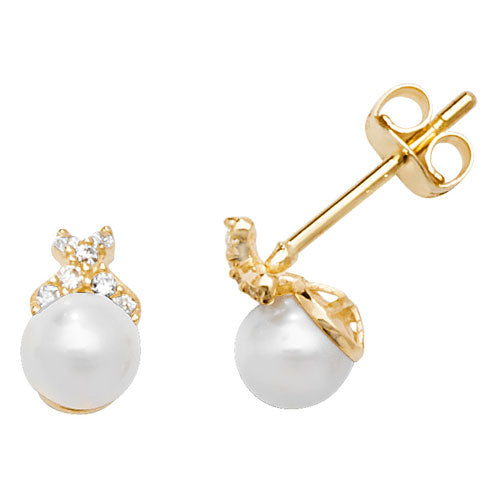 9Ct Gold Pearl And Cz Studs - ES593