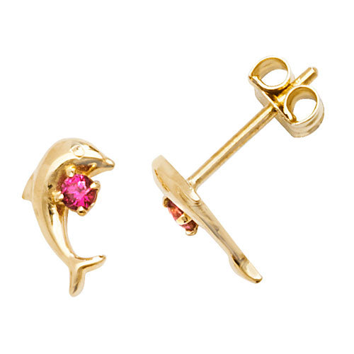 9Ct Gold Pink Cz Set Dolphin Studs - ES598