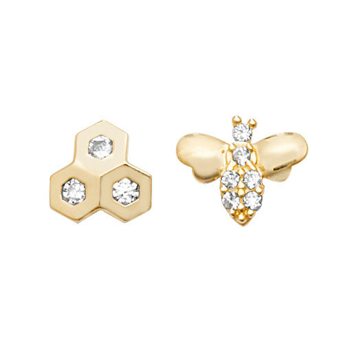 9Ct Gold Cz Honeycomb And Bee Studs - ES615