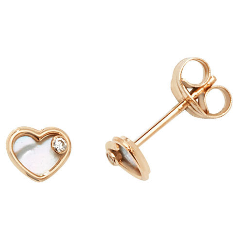9Ct Gold Mother Of Pearl And Cz Heart Studs - ES616