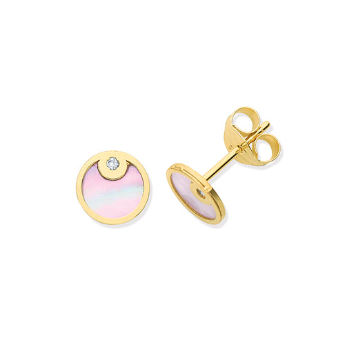 9Ct Gold Mother Of Pearl And Cz Circle Studs - ES633
