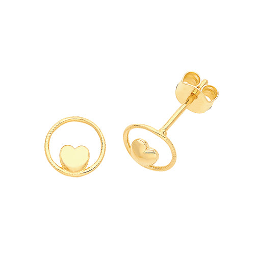 9Ct Gold Heart Within Circle Studs - ES661