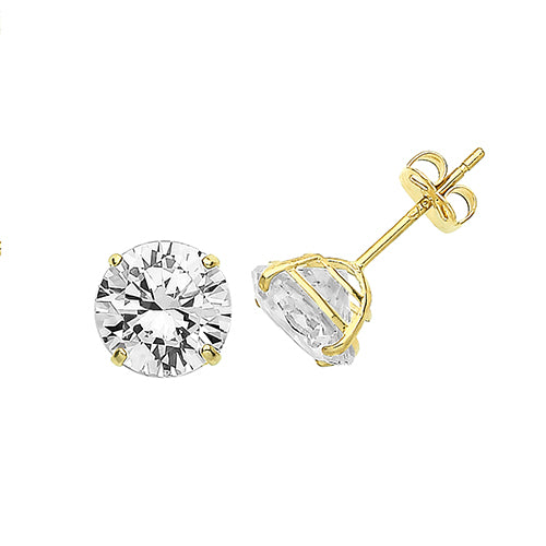 9Ct Gold Round Cz Claw Set Studs - ES710