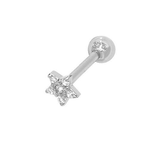 9Ct White Gold Cz Star Cartilage Stud - ES930WP