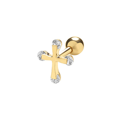 9Ct Gold Cz Cross Cartilage Stud - ES973