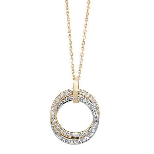 9ct Gold Cz 2 Tone Entwined Circles Necklet - NK075