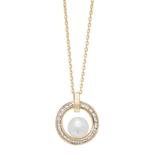 9ct Gold Cz Circle With Pearl Necklet - NK076
