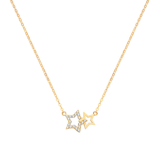 9ct Gold Cz Double Star Necklet - NK1601