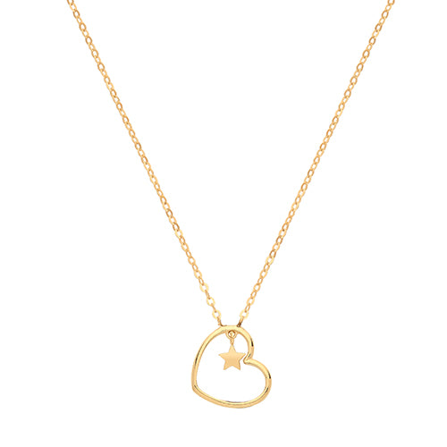 9ct Gold Heart With Dangling Star Necklet - NK1605