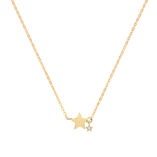 9ct Gold Star With Dangling Cz Mini Star Necklet - NK1608