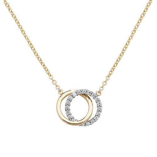 9ct Gold Cz and Plain Entwined Open Circle Necklet - NK347