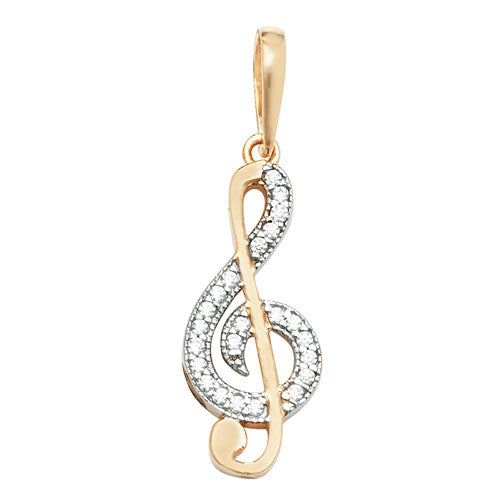 9ct Gold Cz Treble Clef Pendant PN1055