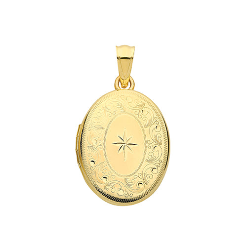 9ct Gold Engraved Oval Locket - PN1083