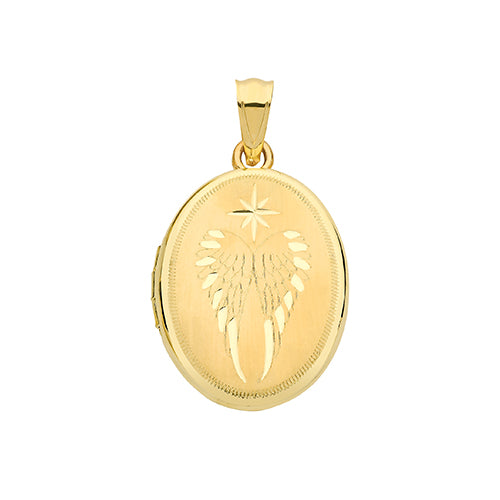 9ct Gold Wings Engraved Oval Locket - PN1085