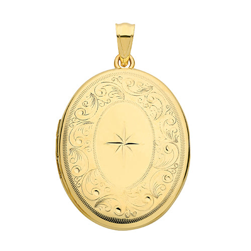 9ct Gold Engraved Oval Locket - PN1088