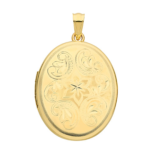 9ct Gold Engraved Oval Locket - PN1089