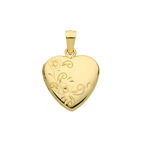 9ct Gold Flower Engraved Heart Locket - PN1096