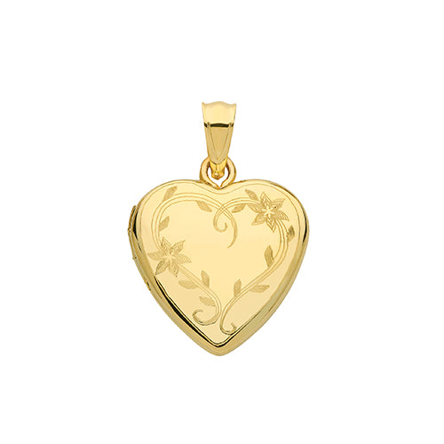 9ct Gold Flower Engraved Heart Locket - PN1097
