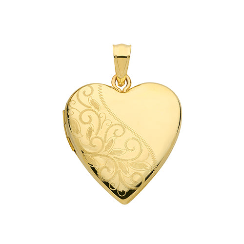 9ct Gold Leaf Engraved Heart Locket - PN1101