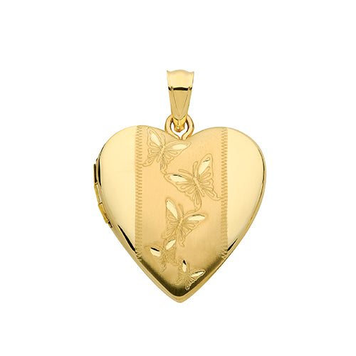 9ct Gold Butterfly Engraved Heart Locket - PN1103