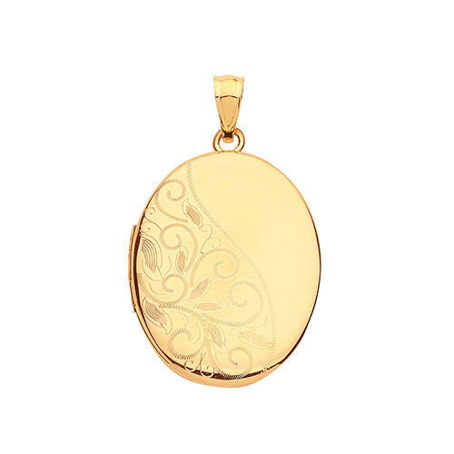 9ct Gold Leaf Engraved Oval Locket - PN1116
