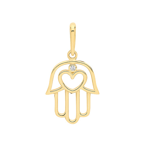 9ct Gold Cz Set Hamsa Pendant PN1133