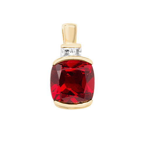 9ct Gold Cushion Created Ruby and White Sapphire Pendant - PN1200R