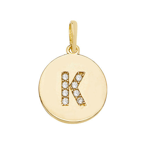 9ct Gold Cz Initial Round Pendant - PN610