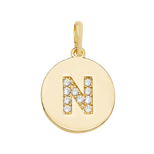 9ct Gold Cz Initial Round Pendant - PN610