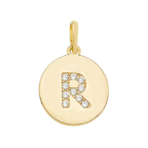 9ct Gold Cz Initial Round Pendant - PN610