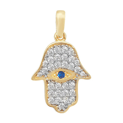 9ct Gold White and Blue Cz Hamsa Pendant - PN990