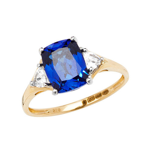 9ct Gold Cushion Created Sapphire and White Sapphire Ring - RN1207S