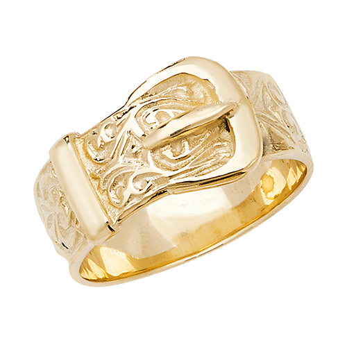 9Ct Gold Gents' Engraved Buckle Ring - RN232