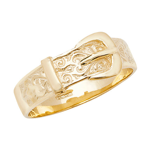 9Ct Gold Gents' Engraved Buckle Ring - RN239
