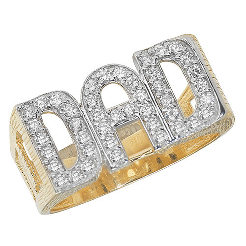 9ct Gold Gents' Curb Design Cz Dad Ring - RN261