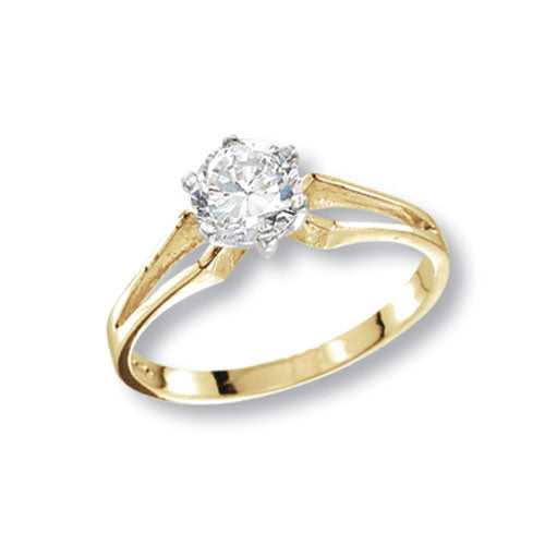9ct Gold Solitaire Cz With Split Shoulders Ring - RN407