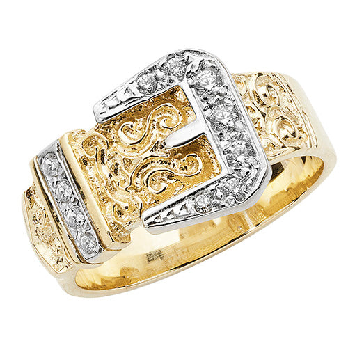 9ct Gold Gents' Cz Set Buckle Ring - RN698