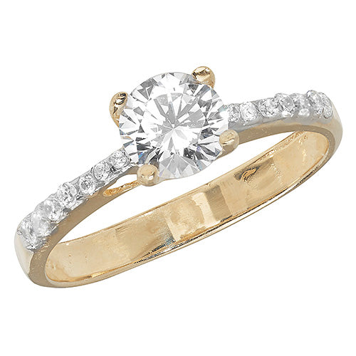 9Ct Gold Solitaire Cz With Pave Set Shoulders Ring - RN872