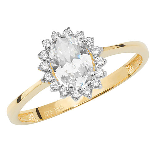 9Ct Gold Halo Oval Cz Ring - RN905