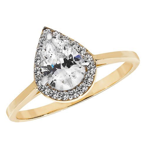 9ct Gold Halo Pear Shape Cz Ring -  RN922