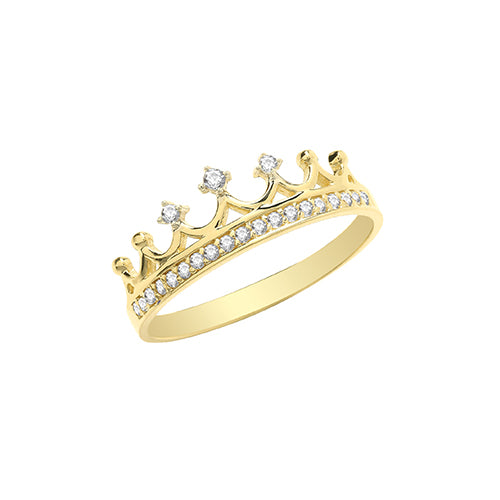 9ct Gold Cz Crown Ring - RN941
