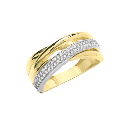 9ct Gold 2 Row Pave Set Cz Crossover Eternity Ring - RN944